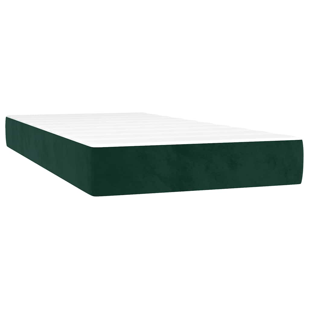 vidaXL Κρεβάτι Boxspring με Στρώμα Σκούρο Πράσινο 90x190 εκ. Βελούδινο