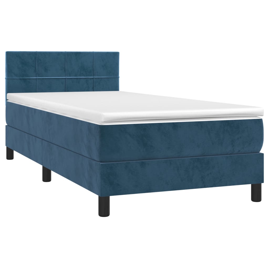 vidaXL Κρεβάτι Boxspring με Στρώμα Σκούρο Μπλε 90x190 εκ. Βελούδινο