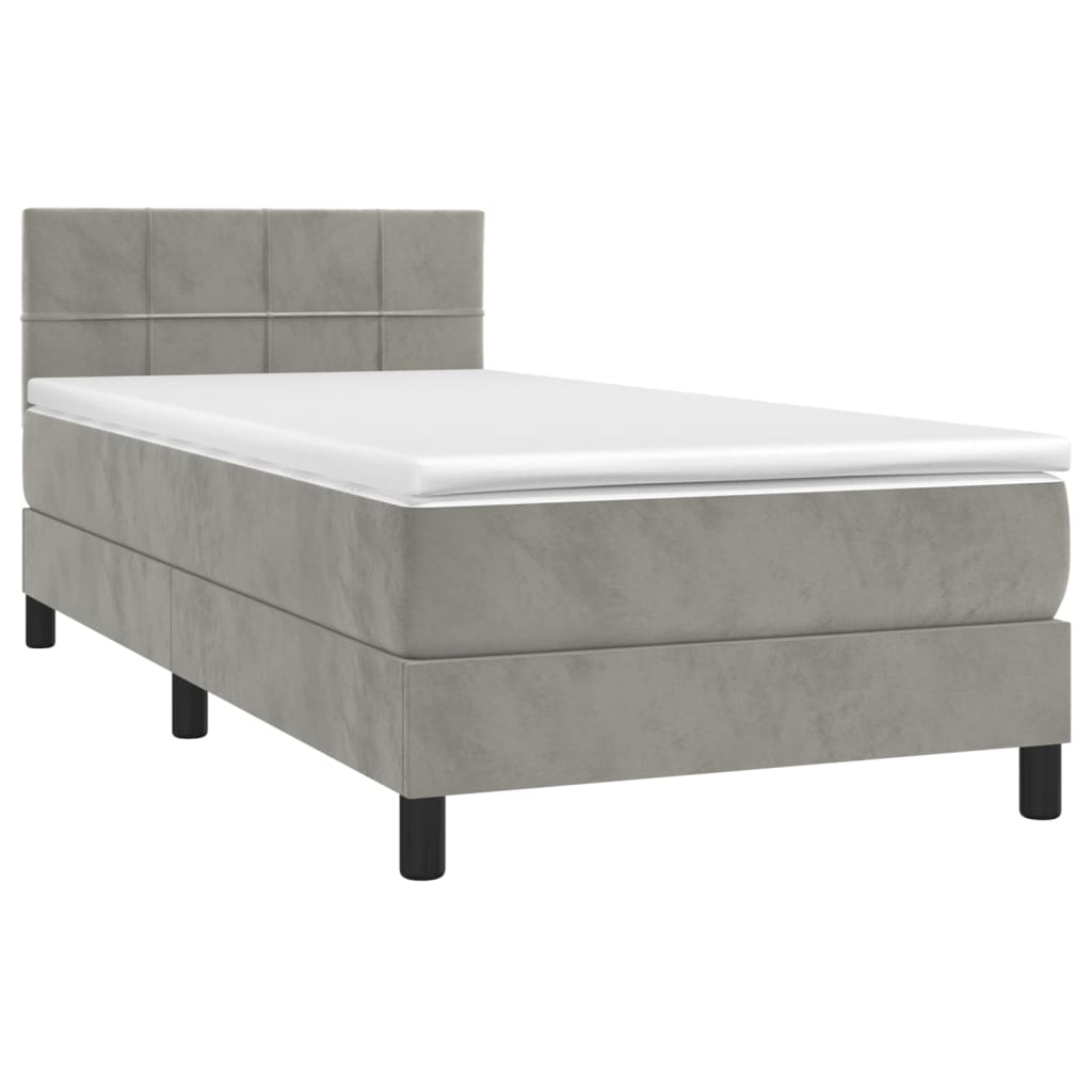 vidaXL Κρεβάτι Boxspring με Στρώμα Ανοιχτό Γκρι 90x200 εκ. Βελούδινο