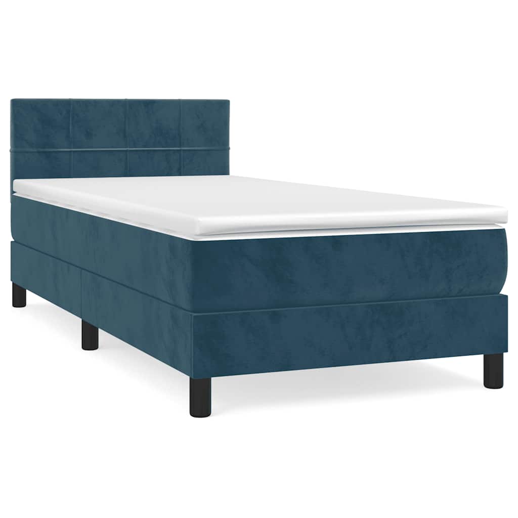 vidaXL Κρεβάτι Boxspring με Στρώμα Σκούρο Μπλε 90x200 εκ. Βελούδινο