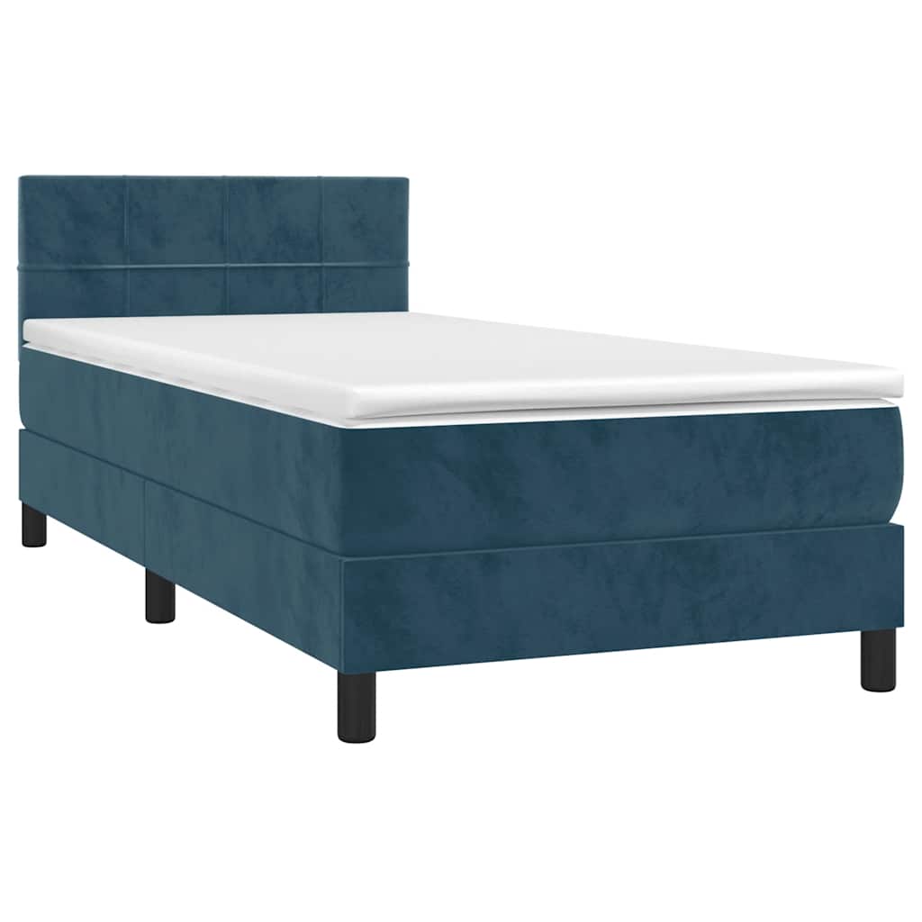 vidaXL Κρεβάτι Boxspring με Στρώμα Σκούρο Μπλε 90x200 εκ. Βελούδινο