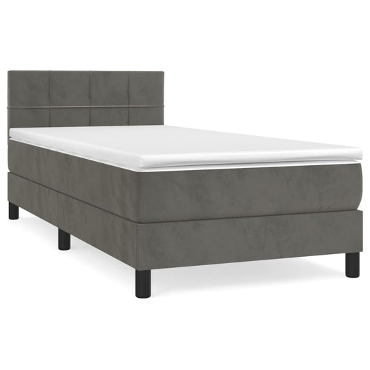 vidaXL Κρεβάτι Boxspring με Στρώμα Σκούρο Γκρι 100x200 εκ. Βελούδινο