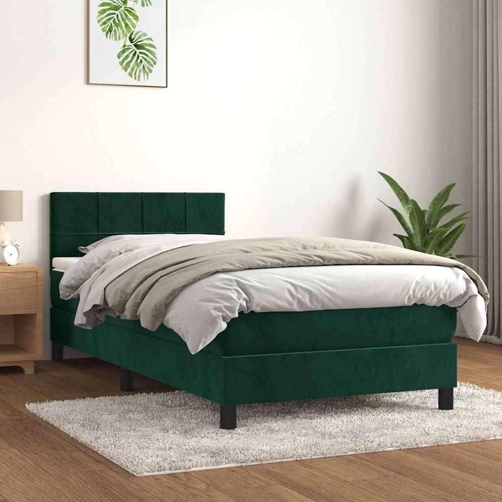 vidaXL Κρεβάτι Boxspring με Στρώμα Σκούρο Πράσινο 100x200εκ. Βελούδινο