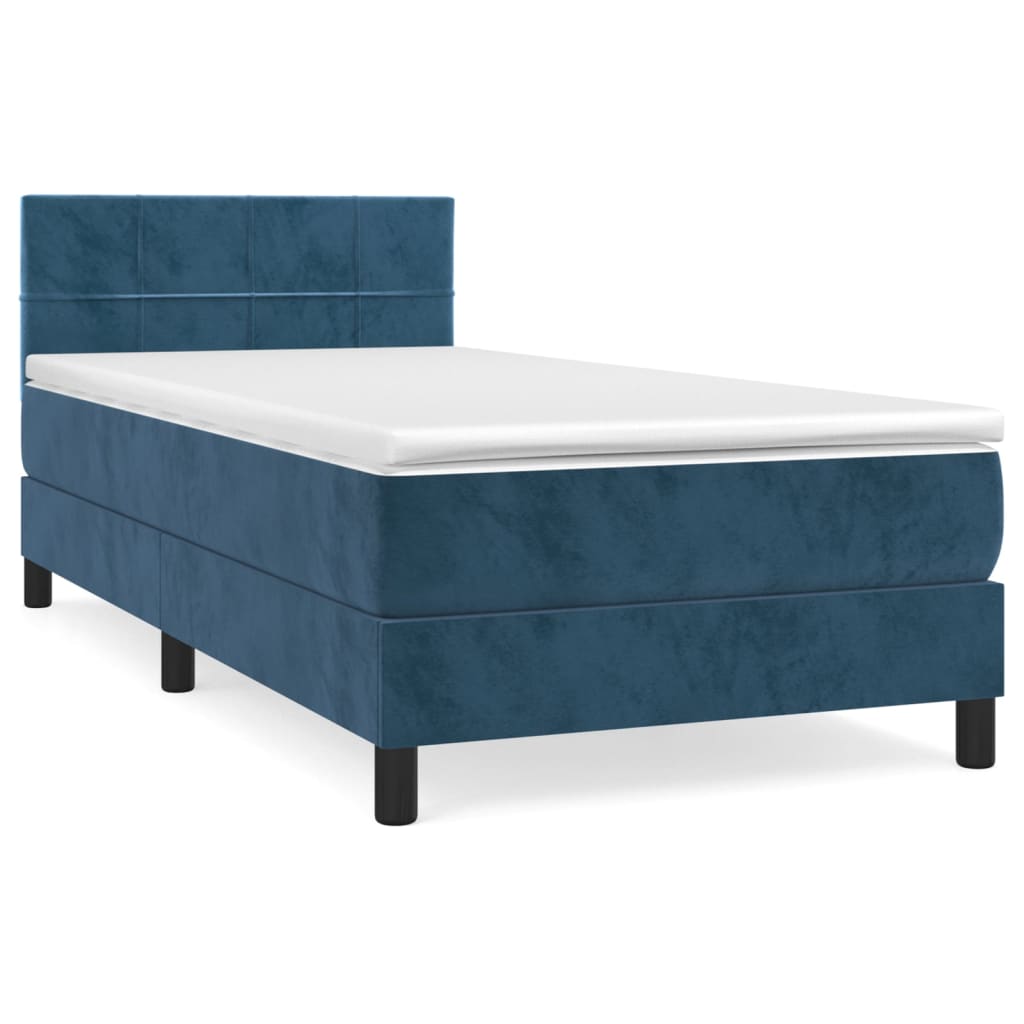 vidaXL Κρεβάτι Boxspring με Στρώμα Σκούρο Μπλε 100x200 εκ. Βελούδινο