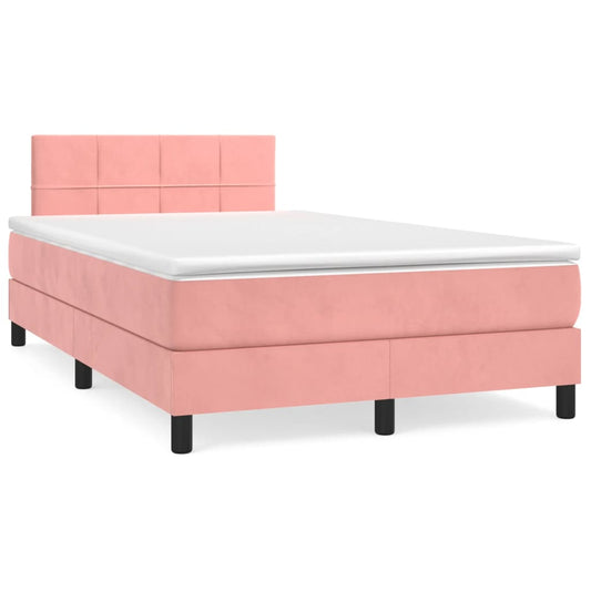 vidaXL Κρεβάτι Boxspring με Στρώμα Ροζ 120x200 εκ. Βελούδινο
