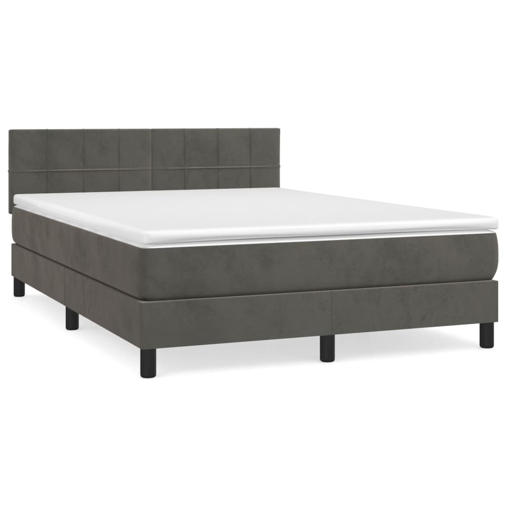 vidaXL Κρεβάτι Boxspring με Στρώμα Σκούρο Γκρι 140x200 εκ. Βελούδινο