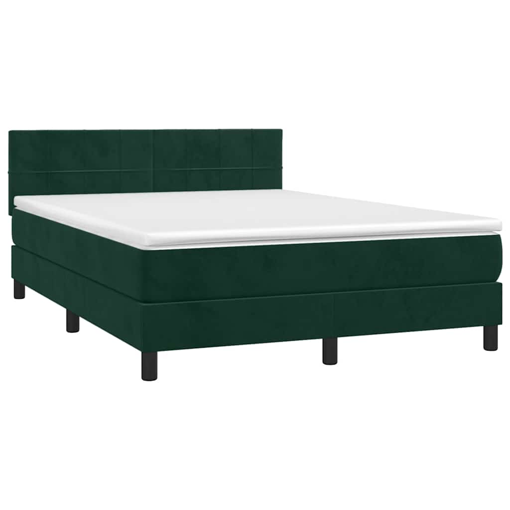 vidaXL Κρεβάτι Boxspring με Στρώμα Σκούρο Πράσινο 140x200εκ. Βελούδινο