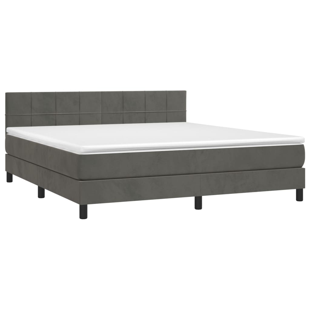 vidaXL Κρεβάτι Boxspring με Στρώμα Σκούρο Γκρι 160x200 εκ. Βελούδινο