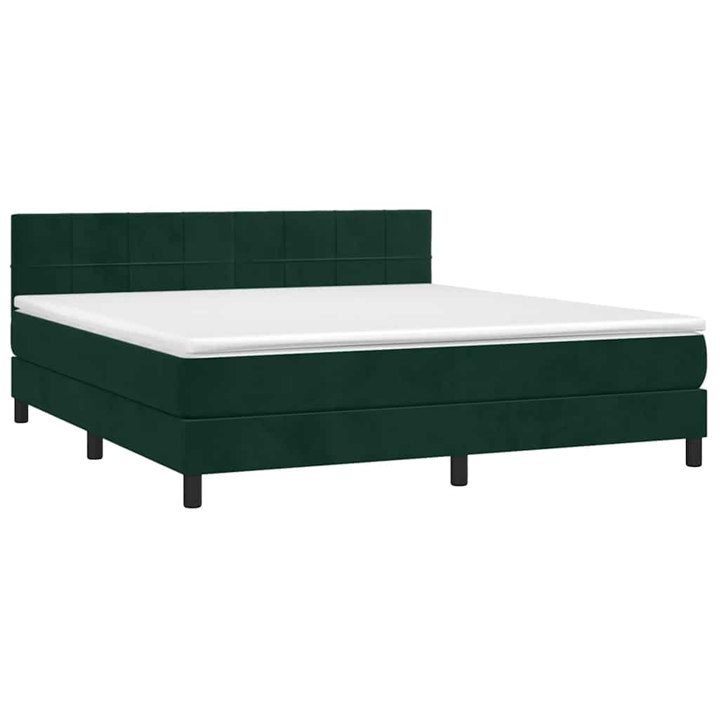 vidaXL Κρεβάτι Boxspring με Στρώμα Σκούρο Πράσινο 160x200εκ. Βελούδινο