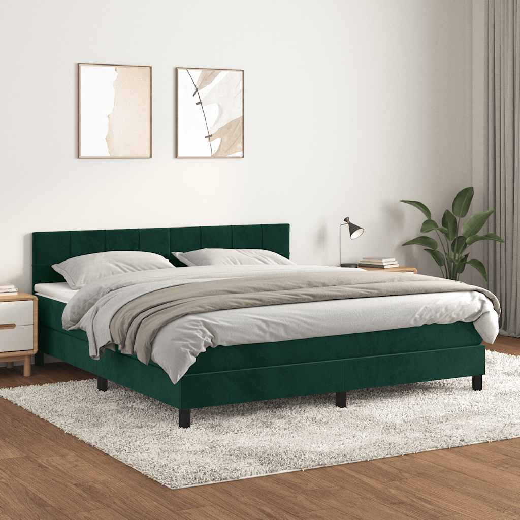 vidaXL Κρεβάτι Boxspring με Στρώμα Σκούρο Πράσινο 160x200εκ. Βελούδινο