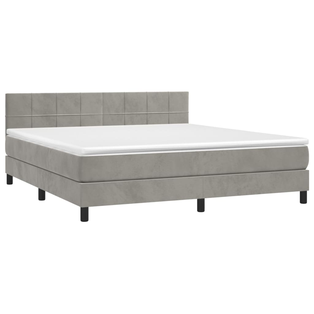 vidaXL Κρεβάτι Boxspring με Στρώμα Ανοιχτό Γκρι 180x200 εκ. Βελούδινο