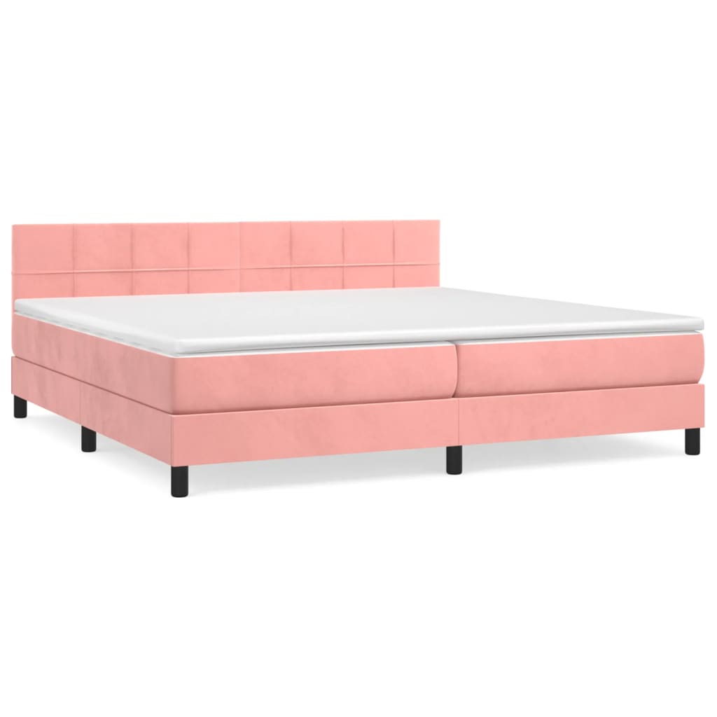 vidaXL Κρεβάτι Boxspring με Στρώμα Ροζ 200x200 εκ. Βελούδινο
