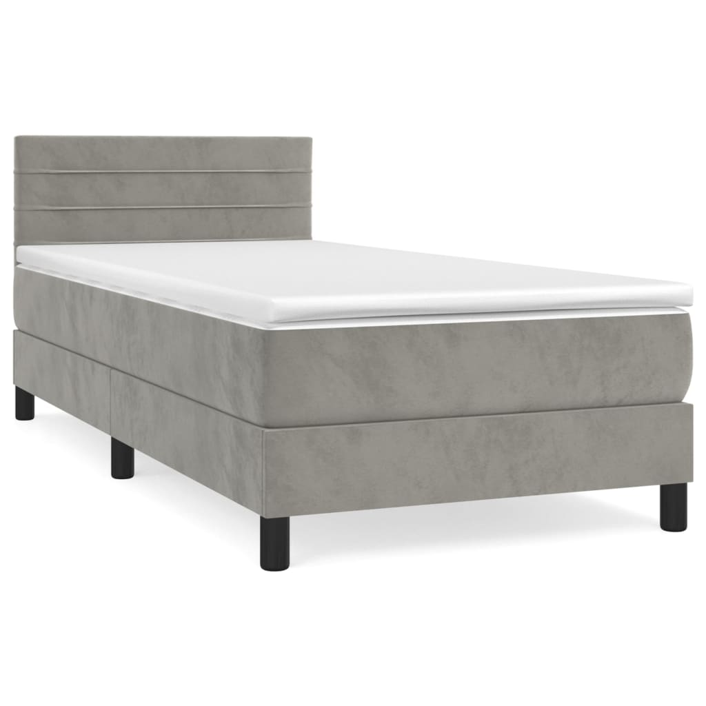 vidaXL Κρεβάτι Boxspring με Στρώμα Ανοιχτό Γκρι 80x200 εκ. Βελούδινο