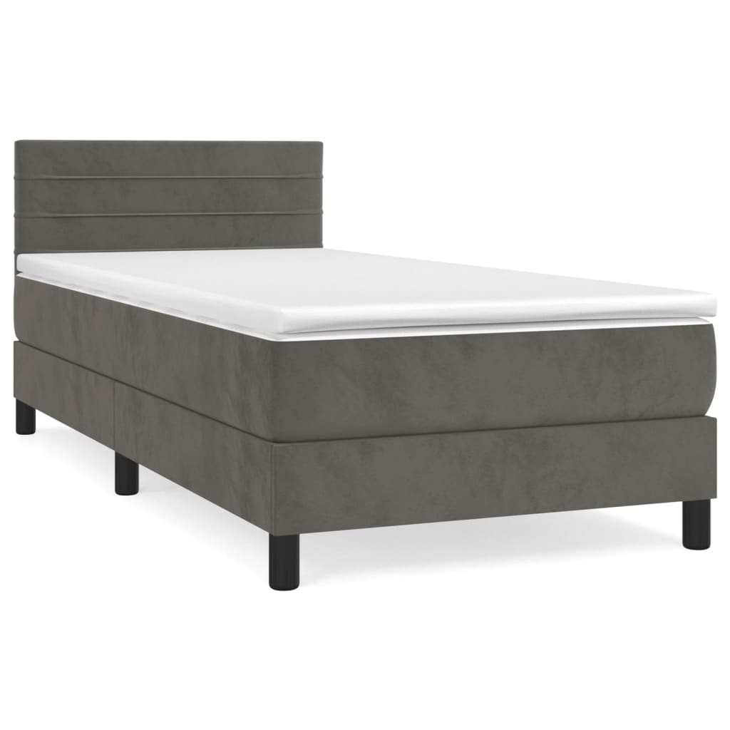 vidaXL Κρεβάτι Boxspring με Στρώμα Σκούρο Γκρι 80x200 εκ. Βελούδινο