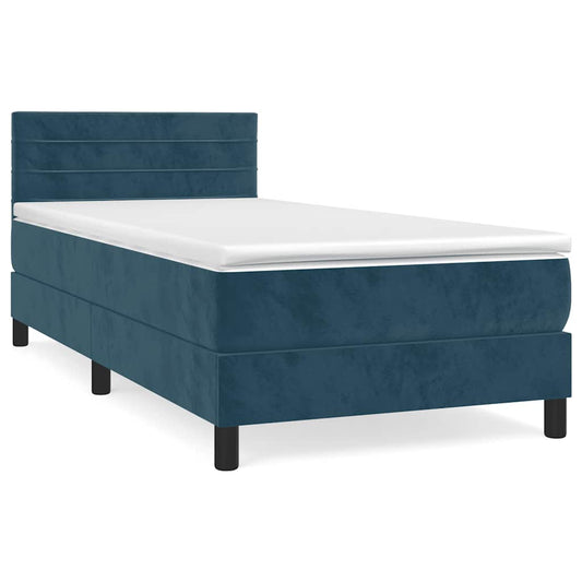 vidaXL Κρεβάτι Boxspring με Στρώμα Σκούρο Μπλε 80 x 200 εκ. Βελούδινο