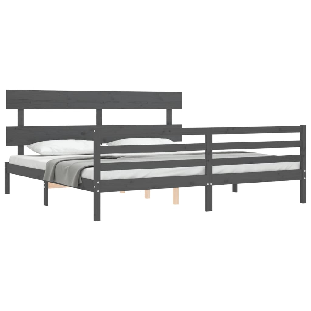 vidaXL Πλαίσιο Κρεβατιού με Κεφαλάρι Γκρι 200x200 εκ. Μασίφ Ξύλο