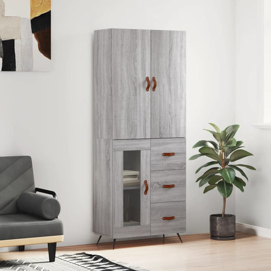 vidaXL Ντουλάπι Γκρι Sonoma 69,5 x 34 x 180 εκ. Επεξεργασμένο Ξύλο