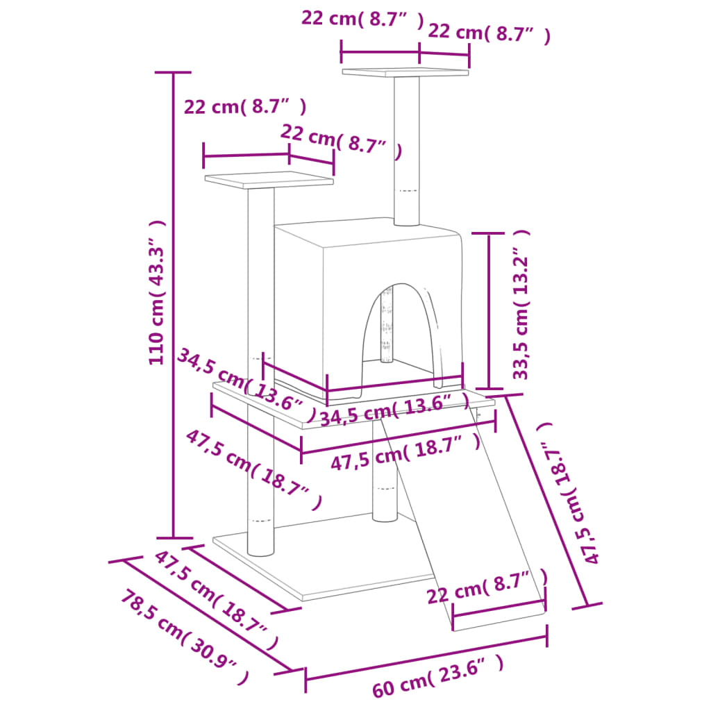 vidaXL Γατόδεντρο Κρεμ 110 εκ. με Στύλους Ξυσίματος από Σιζάλ