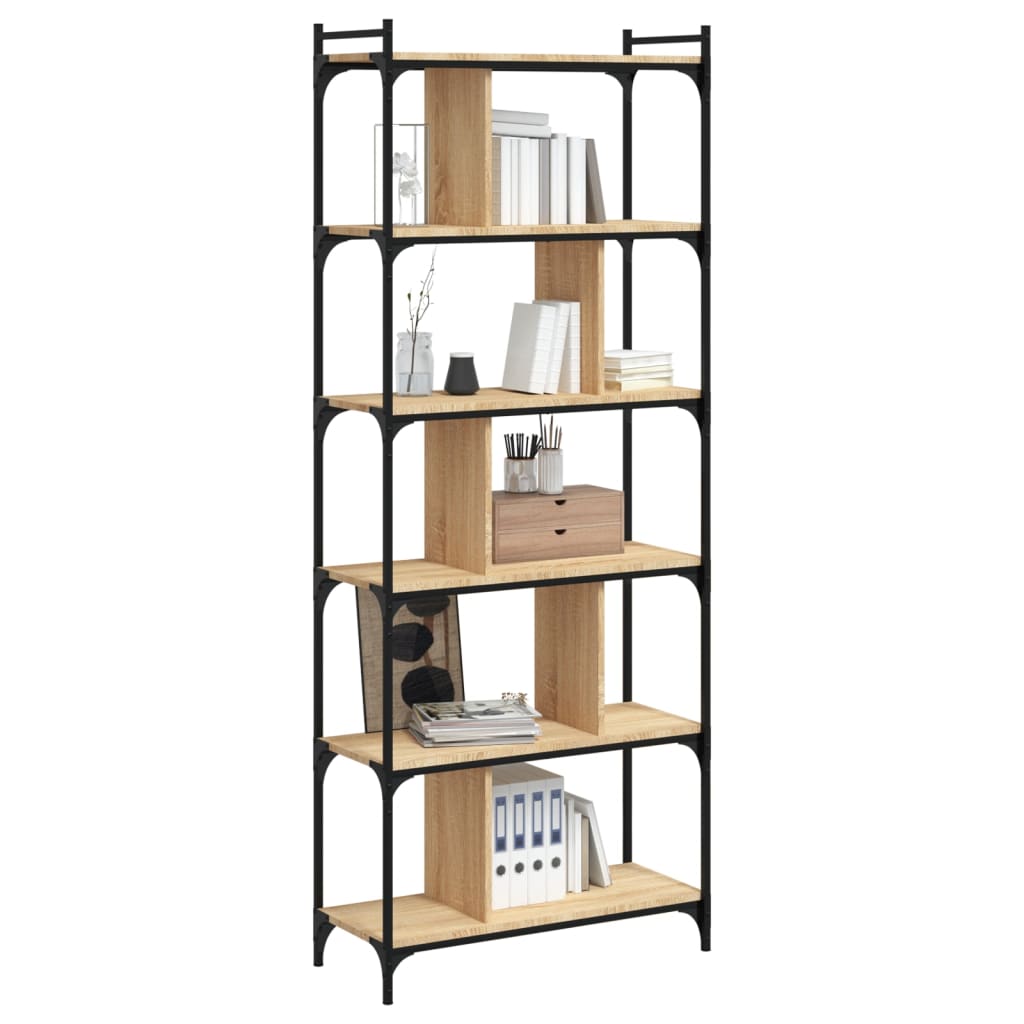 vidaXL Βιβλιοθήκη 6 Επιπέδων Sonoma Δρυς 76 x 32 x 192 εκ. Επεξ. Ξύλο