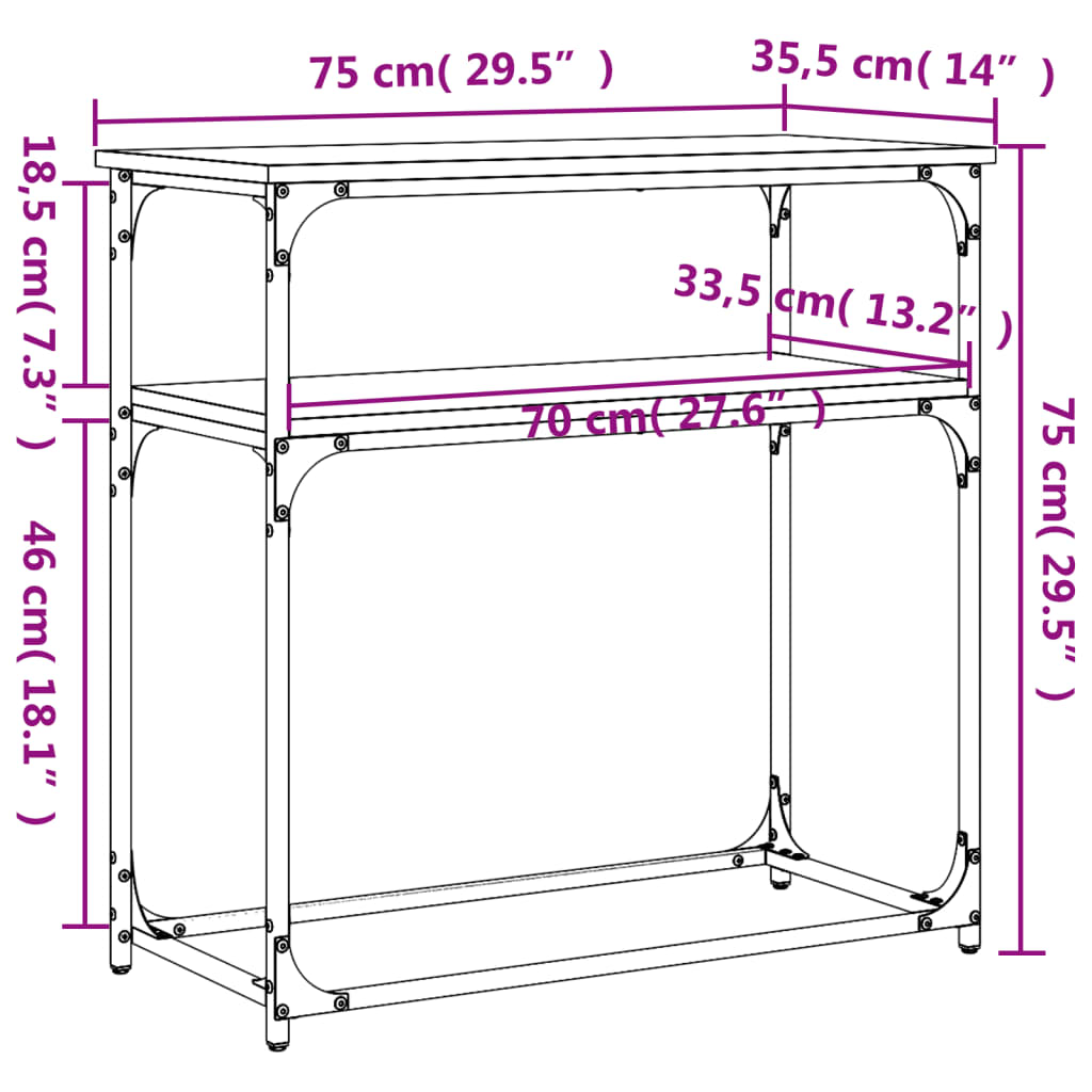 vidaXL Τραπέζι Κονσόλα Γκρι Sonoma 75x35,5x75 εκ. Επεξεργασμένο Ξύλο