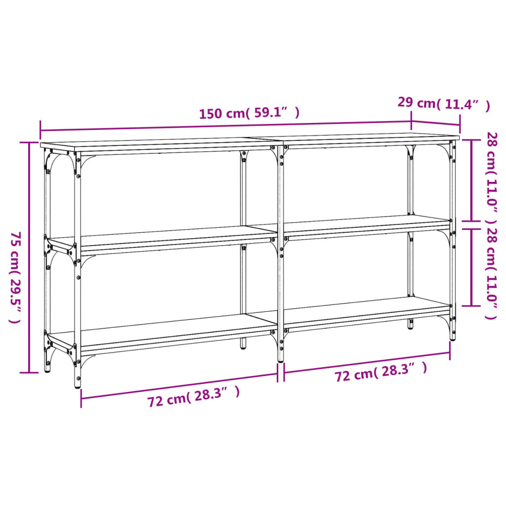 vidaXL Τραπέζι Κονσόλα Γκρι Sonoma 150x29x75 εκ. Επεξεργασμένο Ξύλο