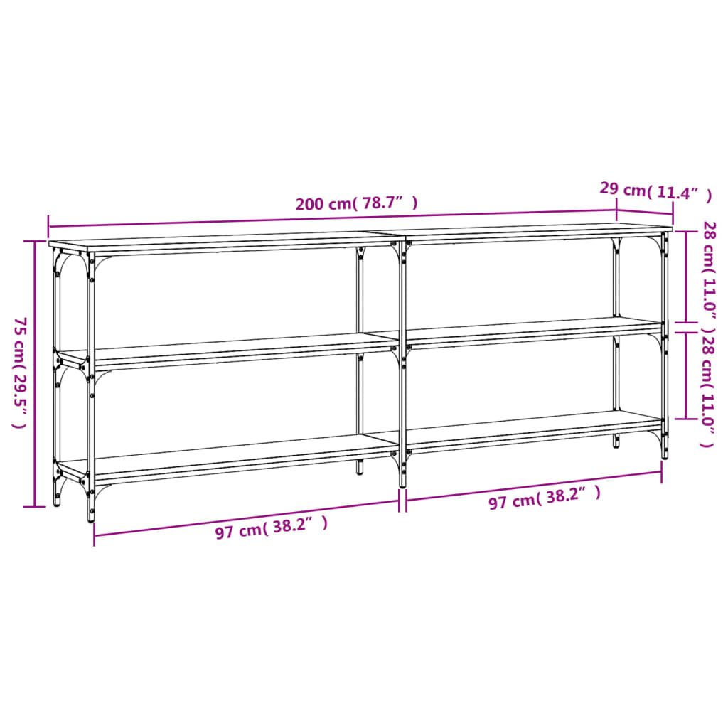 vidaXL Τραπέζι Κονσόλα Sonoma Δρυς 200x29x75 εκ. Επεξεργασμένο Ξύλο