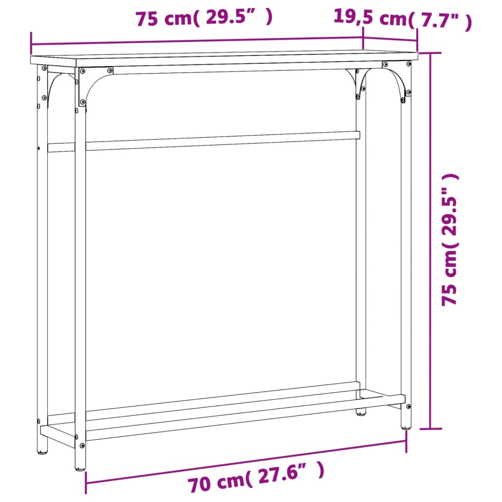 vidaXL Τραπέζι Κονσόλα Γκρι Sonoma 75 x 19,5 x 75 εκ. Επεξεργ. Ξύλο