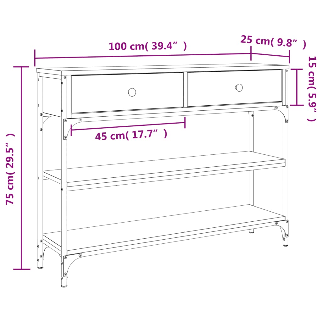 vidaXL Τραπέζι Κονσόλα Γκρι Sonoma 100x25x75 εκ. Επεξεργασμένο Ξύλο