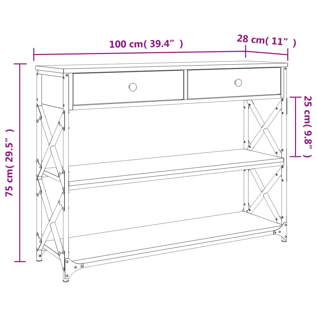 vidaXL Τραπέζι Κονσόλα Καπνιστή Δρυς 100x28x75 εκ. Επεξεργασμένο Ξύλο