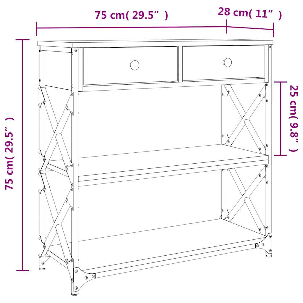vidaXL Τραπέζι Κονσόλα Sonoma Δρυς 75 x 28 x 75 εκ. Επεξεργασμένο Ξύλο
