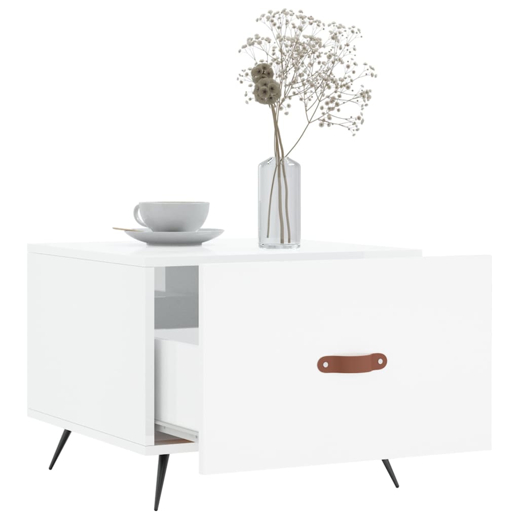 vidaXL Τραπεζάκι Σαλονιού Γυαλ. Λευκό 50 x 50 x 40 εκ. Επεξεργ. Ξύλο