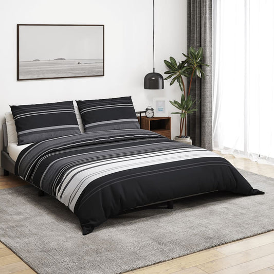 vidaXL Σετ Παπλωματοθήκης Μαύρο και Λευκό 240x220 εκ. Βαμβακερό
