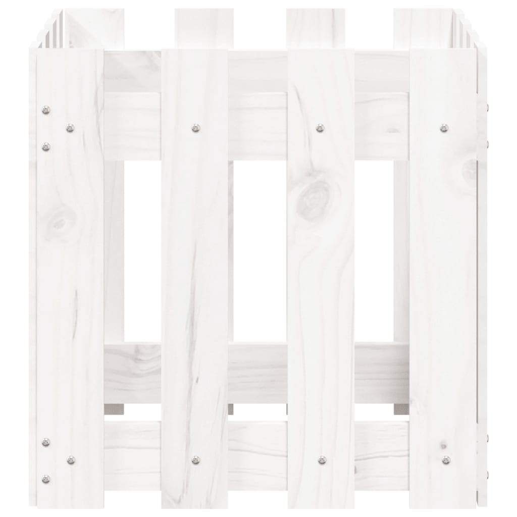 vidaXL Ζαρντινιέρα με Σχέδιο Φράχτη Λευκή 40 x 40 x 40 εκ. Μασίφ Πεύκο