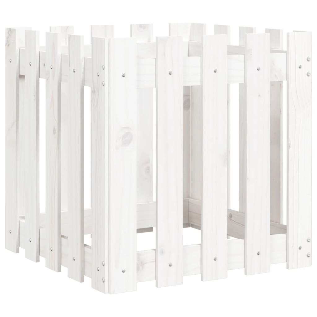 vidaXL Ζαρντινιέρα με Σχέδιο Φράχτη Λευκή 50 x 50 x 50 εκ. Μασίφ Πεύκο