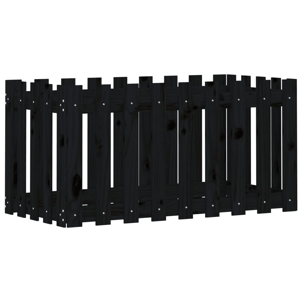 vidaXL Ζαρντινιέρα Υπερυψωμένη Σχ Φράχτη Μαύρη 100x50x50εκ Μασίφ Πεύκο