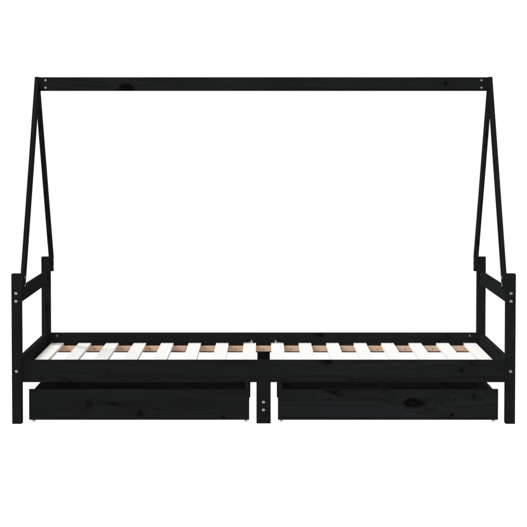 vidaXL Πλαίσιο Παιδικού Κρεβατιού Συρτάρια Μαύρο 80x200εκ. Ξύλο Πεύκου