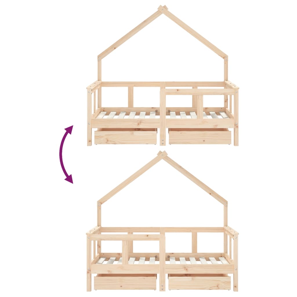 vidaXL Πλαίσιο Παιδικού Κρεβατιού με Συρτάρια 70 x 140εκ. Μασίφ Πεύκο