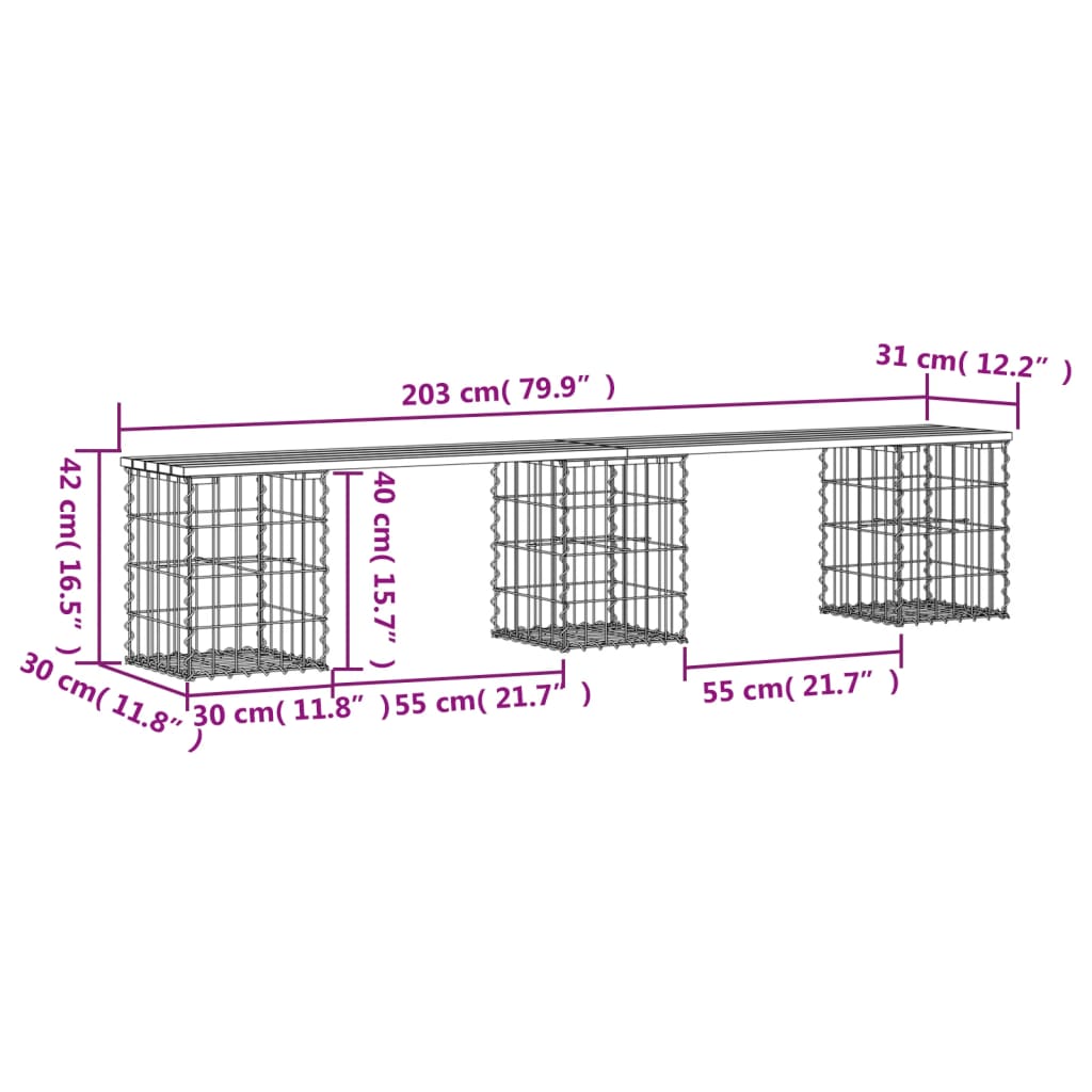 vidaXL Πάγκος Κήπου Συρματοκιβώτιο 203x31x42 εκ. Μασίφ Ψευδοτσούγκα