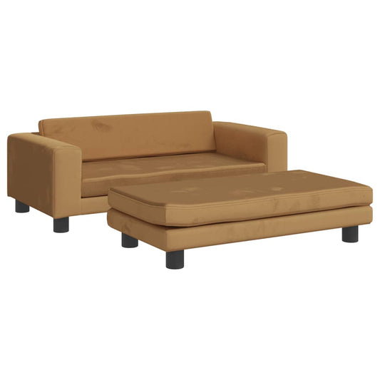 vidaXL Καναπές Παιδικός με Υποπόδιο Καφέ 100x50x30 εκ. Βελούδινος