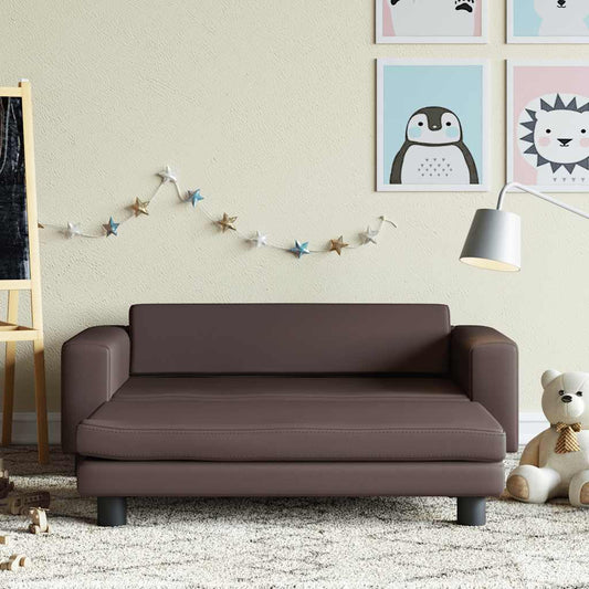 vidaXL Καναπές Παιδικός με Υποπόδιο Καφέ 100 x 50 x 30 εκ. Συνθ. Δέρμα
