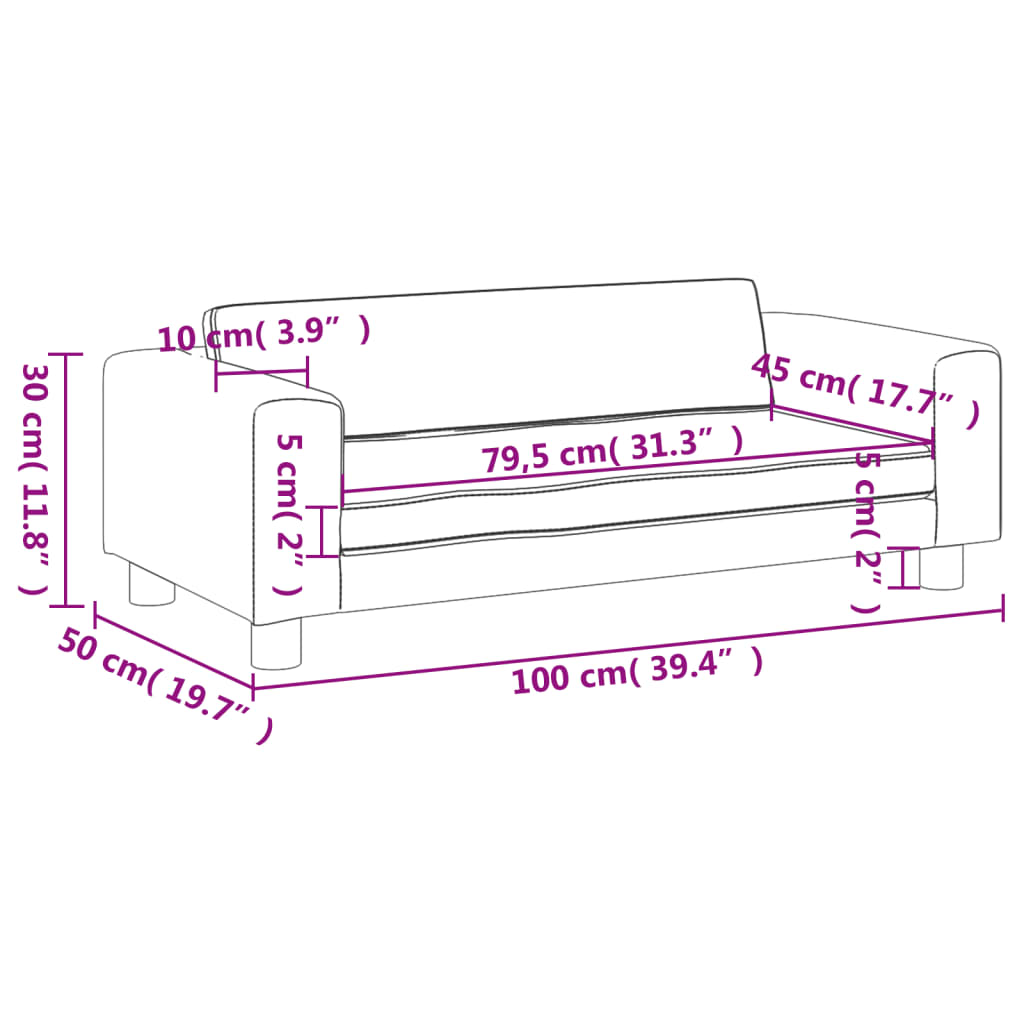 vidaXL Καναπές Παιδικός με Υποπόδιο Γκρι 100 x 50 x 30 εκ. Συνθ. Δέρμα