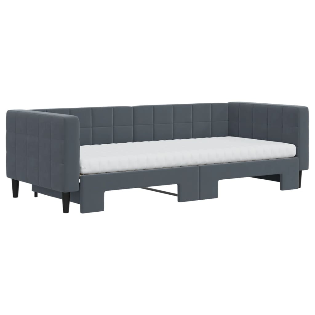vidaXL Καναπές Κρεβάτι Συρόμενος Σκ. Γκρι 90x200εκ Βελούδο Στρώματα