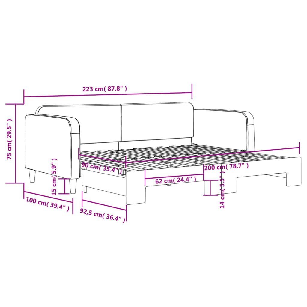 vidaXL Καναπές Κρεβάτι Συρόμενος Γκρι / Μπεζ 90 x 200 εκ. Υφασμάτινος