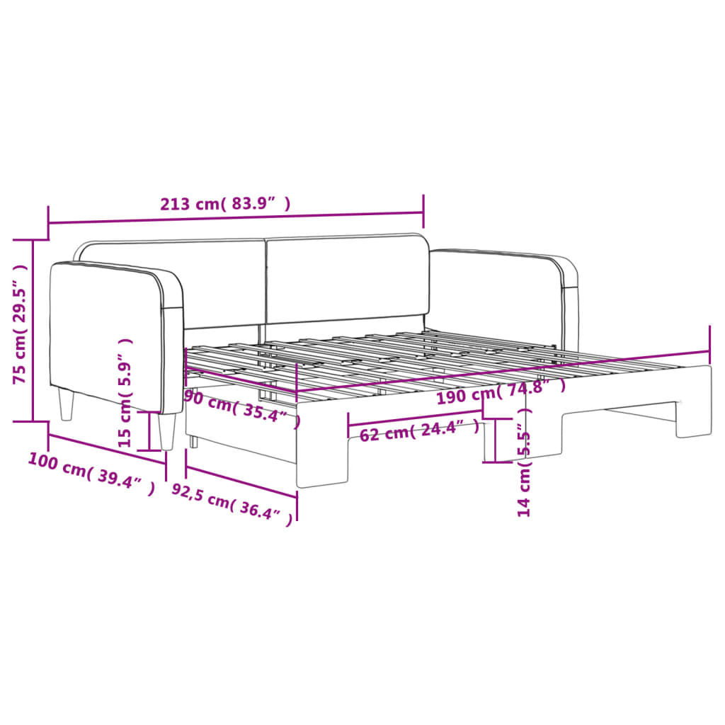 vidaXL Καναπές Κρεβάτι Συρόμενος Σκούρο Γκρι 90 x 190 εκ. Ύφασμα