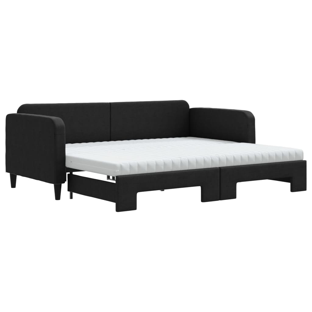 vidaXL Καναπές Κρεβάτι Συρόμενος Μαύρο 90x200 εκ. Ύφασμα Στρώματα