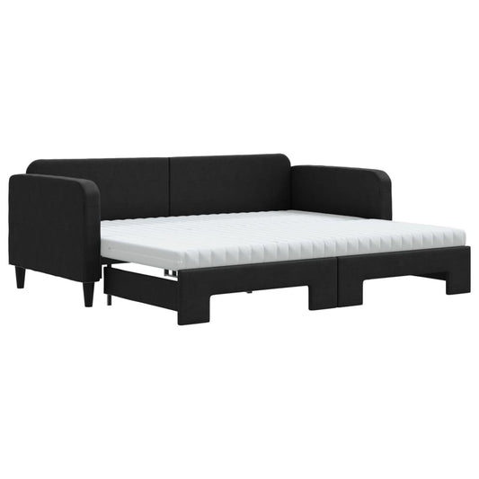 vidaXL Καναπές Κρεβάτι Συρόμενος Μαύρο 90x200 εκ. Ύφασμα Στρώματα