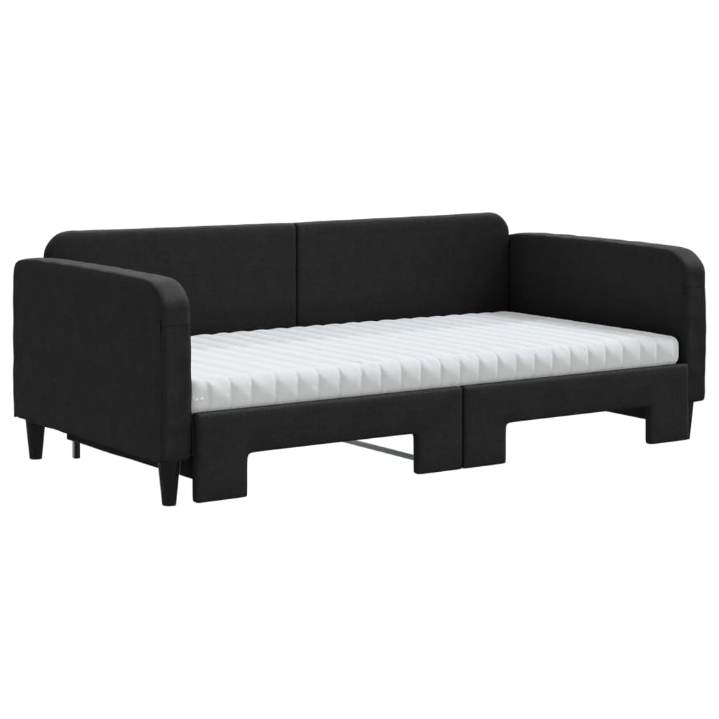 vidaXL Καναπές Κρεβάτι Συρόμενος Μαύρο 100x200εκ. Υφασμάτινος Στρώματα