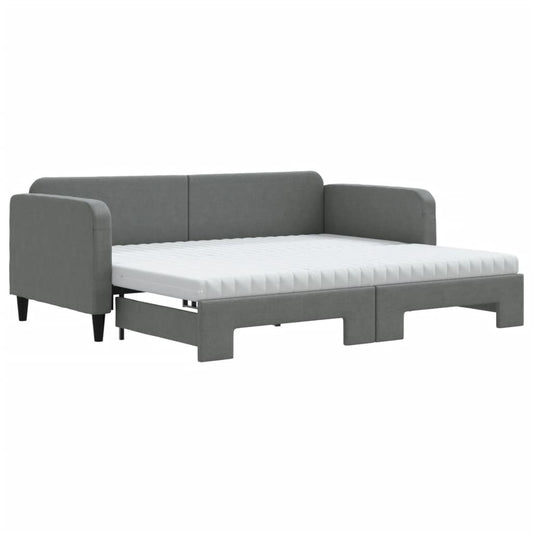 vidaXL Καναπές Κρεβάτι Συρόμενος Σκούρο γκρι 90x190 εκ Ύφασμα Στρώματα