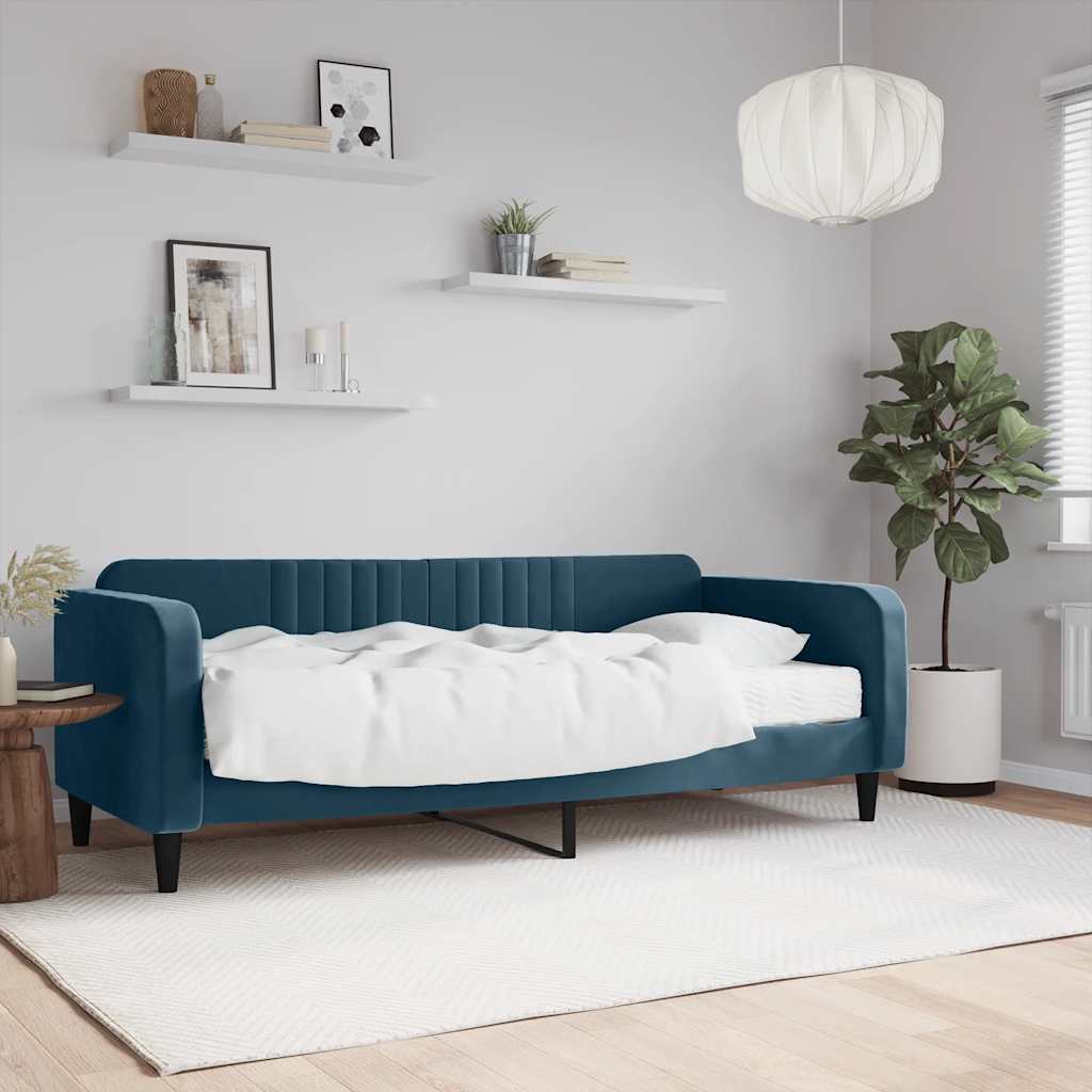 vidaXL Καναπές Κρεβάτι με Στρώμα Μπλε 90 x 200 εκ. Βελούδινος