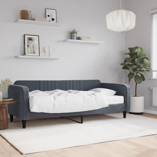 vidaXL Καναπέ Κρεβάτι με Στρώμα Σκούρο Γκρι 90 x 200 εκ. Βελούδινος